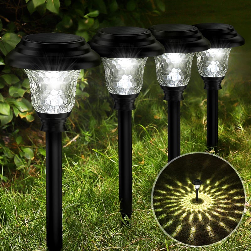 Balhvit Glass Solar Lights Outdoor, 8 Pack Super Bright Solar Pathway Lights, Up to 12 Hrs Long Last Auto On/Off Garden Lights Solar Powered Waterproof, Stainless Steel LED Landscape (Cool White, 8 PACK) - Image 1